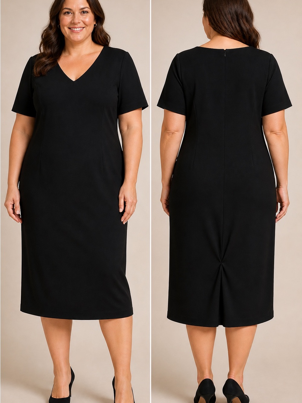 Talbots Black Dress Size 16 V Neck
Short Sleeve Midi Stretch Classic